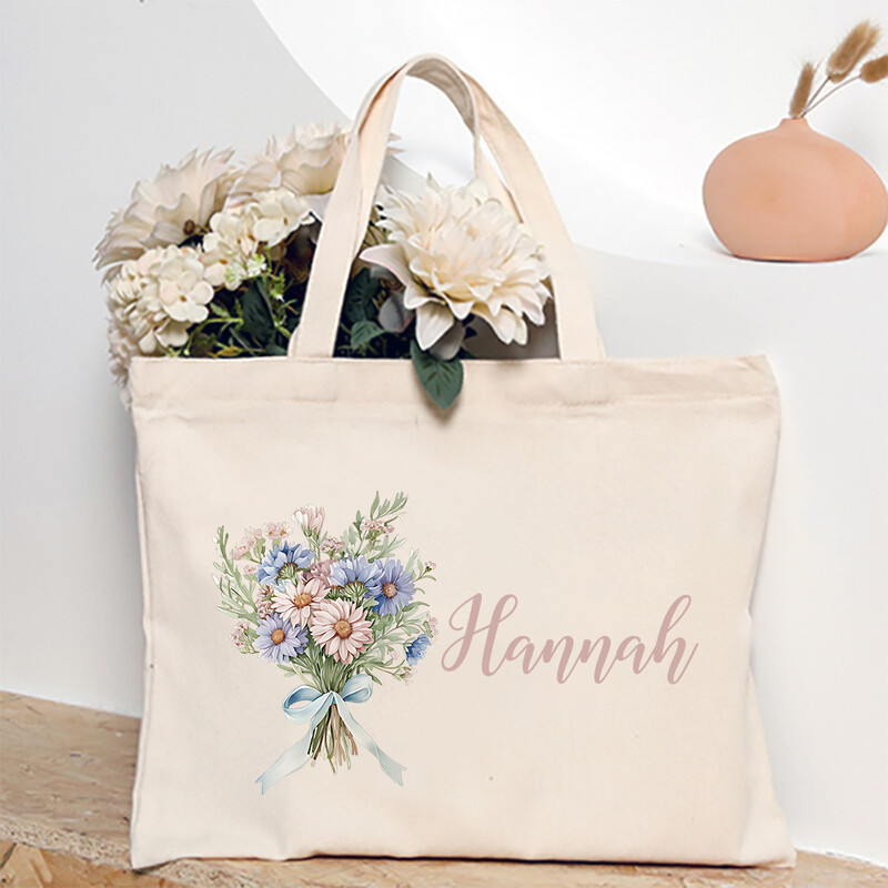Personalizēta plecu soma dzimšanas mēneša zieds ar nosaukumu Tote Bag Monogramma Audekla somas kāzu dzimšanas dienas brīvdienās Labākā dāvana viņai