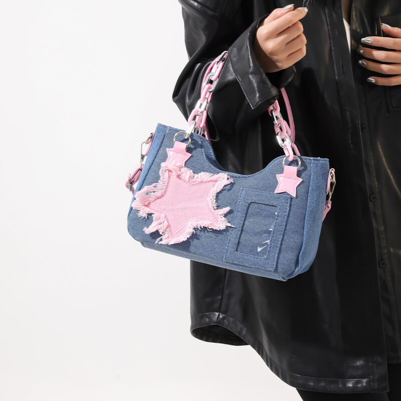 Tote pentru cumpărături subrat din denim Geantă de umăr Hobo de mare capacitate Geantă de mână de lux pentru femei Geantă mică de tip crossbody