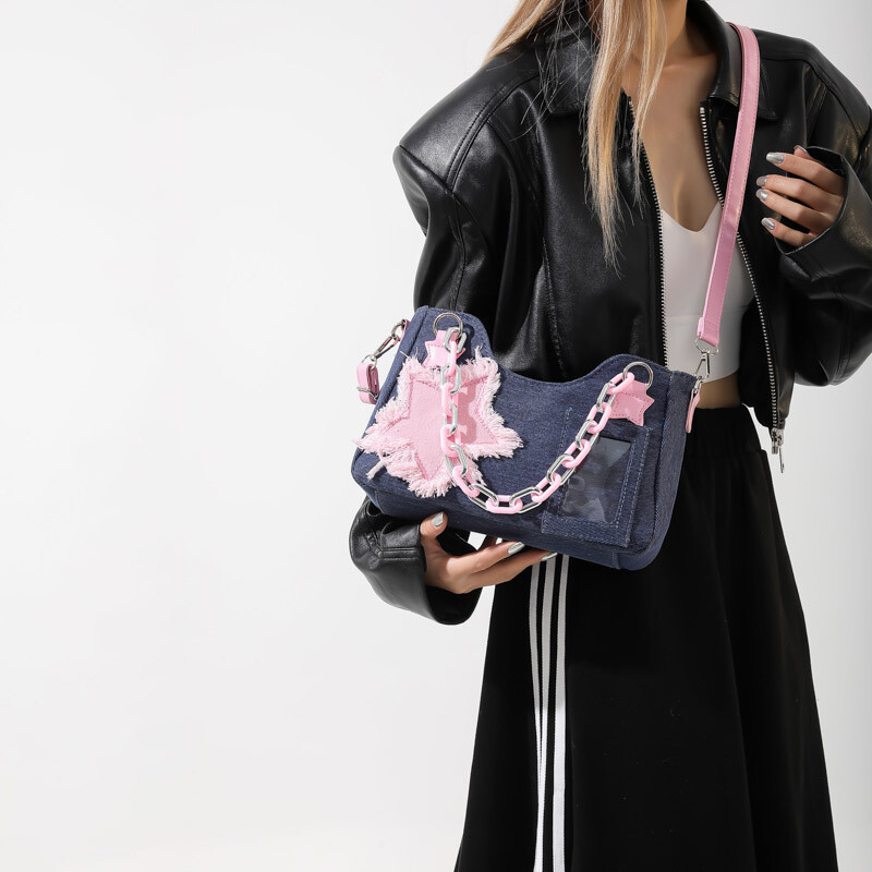 Tote pentru cumpărături subrat din denim Geantă de umăr Hobo de mare capacitate Geantă de mână de lux pentru femei Geantă mică de tip crossbody