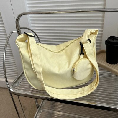 Geantă de umăr din pânză pentru femei Geantă de piept de mare capacitate, cu centură cu jumătate de lună, ocazională, Genți de mesager, Geantă cu găluște pentru navetă