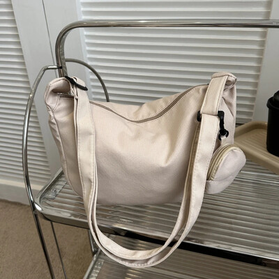 Geantă de umăr din pânză pentru femei Geantă de piept de mare capacitate, cu centură cu jumătate de lună, ocazională, Genți de mesager, Geantă cu găluște pentru navetă