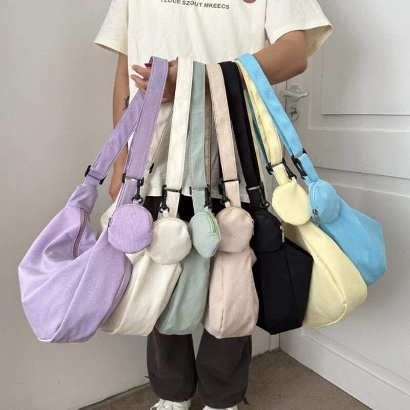 Geantă de umăr din pânză pentru femei Geantă de piept de mare capacitate, cu centură cu jumătate de lună, ocazională, Genți de mesager, Geantă cu găluște pentru navetă