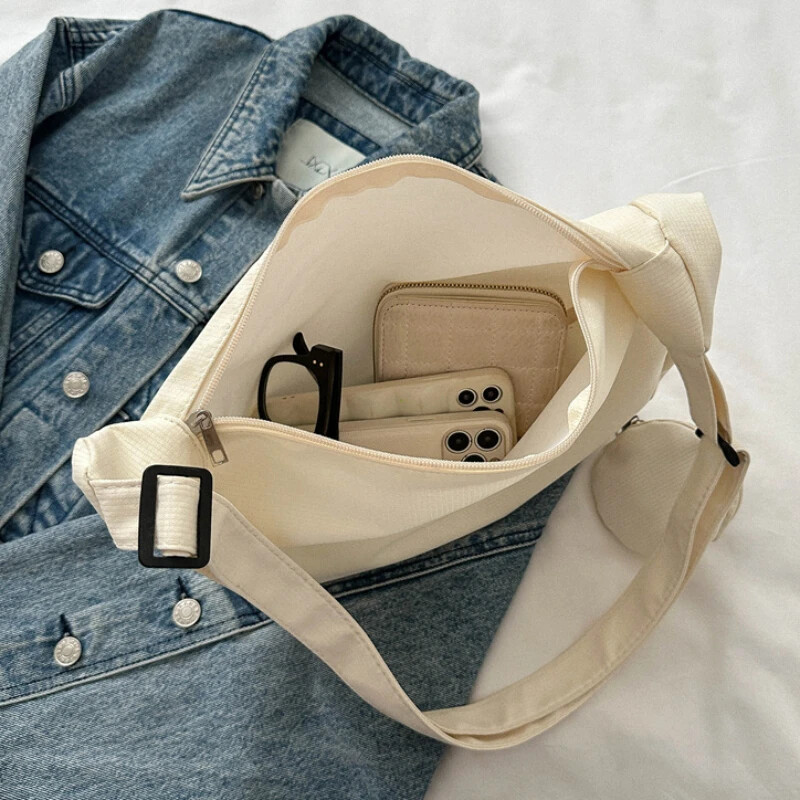 Geantă de umăr din pânză pentru femei Geantă de piept de mare capacitate, cu centură cu jumătate de lună, ocazională, Genți de mesager, Geantă cu găluște pentru navetă