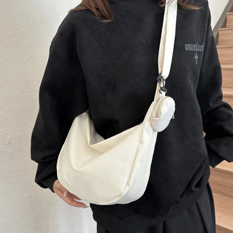 Geantă de umăr din pânză pentru femei Geantă de piept de mare capacitate, cu centură cu jumătate de lună, ocazională, Genți de mesager, Geantă cu găluște pentru navetă