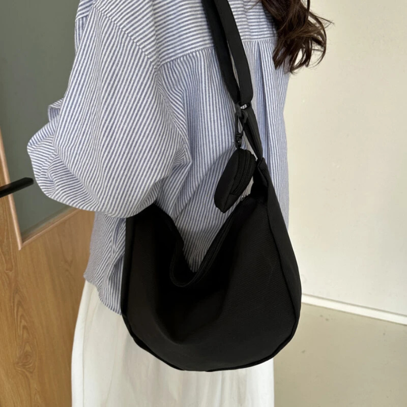 Geantă de umăr din pânză pentru femei Geantă de piept de mare capacitate, cu centură cu jumătate de lună, ocazională, Genți de mesager, Geantă cu găluște pentru navetă