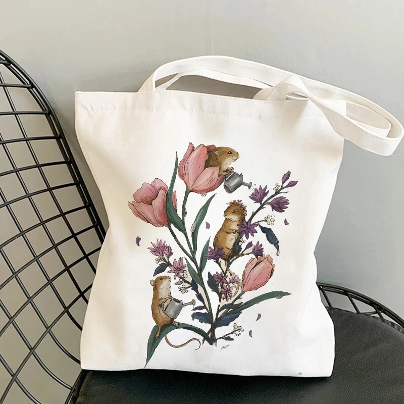 Geantă de cumpărături amuzantă cu desene animate cu veveriță, geantă de umăr de vară, geantă de cumpărături portabilă pentru mediu, cadou