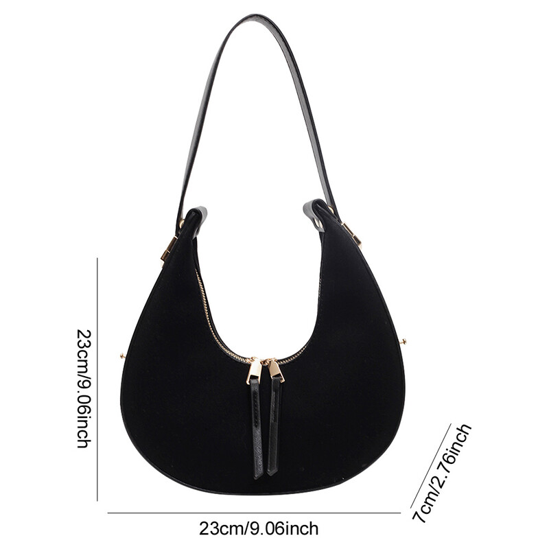 Genți de modă Half Moon Geantă de umăr pentru femei din piele intoarsa artificiala Geanta de mână vintage Închidere cu fermoar Geanta hobo șic Genți la subrat de înaltă calitate