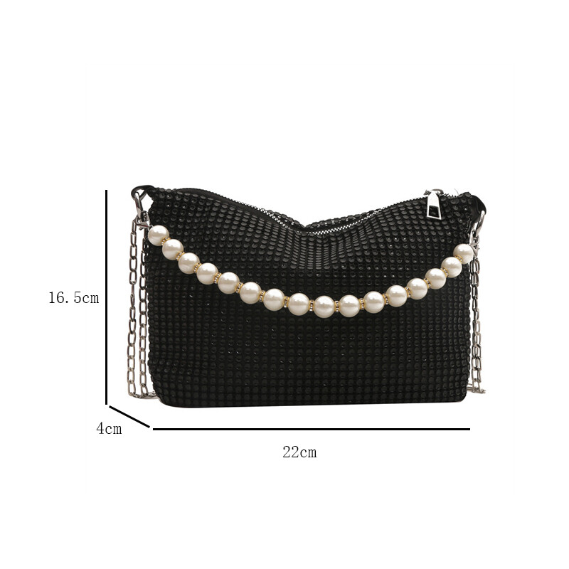 Geantă de mână delicată cu perle pline cu strasuri, geantă de umăr pentru petrecere, auriu strălucitor, geantă de umăr, elegantă, argintie, posetă pentru bani pentru telefon pentru femei