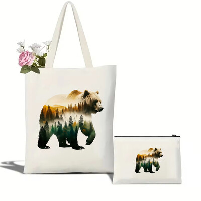 Slikovita mačka, lav, medvjed i vuk, ekološki prihvatljiva platnena torba za žene s velikim kapacitetom, izdržljiva i savršena za kupovinu