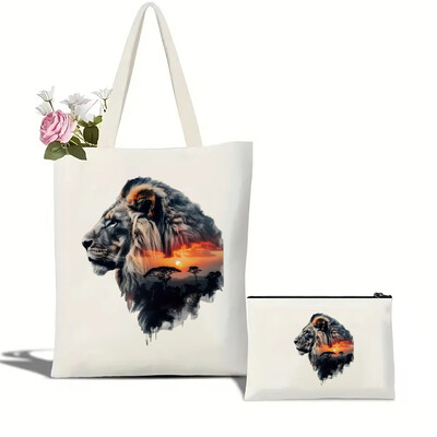 Slikovita mačka, lav, medvjed i vuk, ekološki prihvatljiva platnena torba za žene s velikim kapacitetom, izdržljiva i savršena za kupovinu