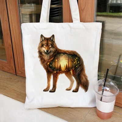 Slikovita mačka, lav, medvjed i vuk, ekološki prihvatljiva platnena torba za žene s velikim kapacitetom, izdržljiva i savršena za kupovinu