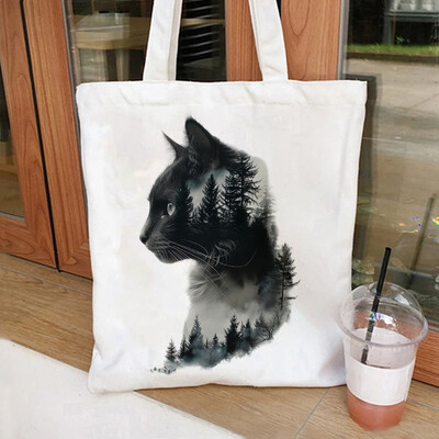 Slikovita mačka, lav, medvjed i vuk, ekološki prihvatljiva platnena torba za žene s velikim kapacitetom, izdržljiva i savršena za kupovinu