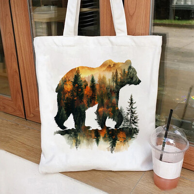 Slikovita mačka, lav, medvjed i vuk, ekološki prihvatljiva platnena torba za žene s velikim kapacitetom, izdržljiva i savršena za kupovinu