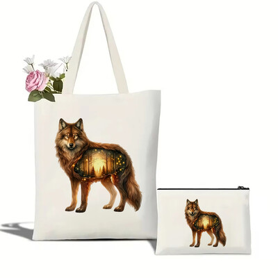 Slikovita mačka, lav, medvjed i vuk, ekološki prihvatljiva platnena torba za žene s velikim kapacitetom, izdržljiva i savršena za kupovinu