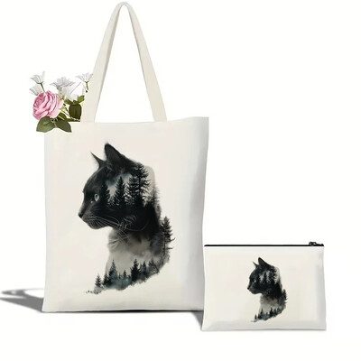 Slikovita mačka, lav, medvjed i vuk, ekološki prihvatljiva platnena torba za žene s velikim kapacitetom, izdržljiva i savršena za kupovinu