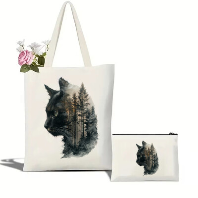 Slikovita mačka, lav, medvjed i vuk, ekološki prihvatljiva platnena torba za žene s velikim kapacitetom, izdržljiva i savršena za kupovinu
