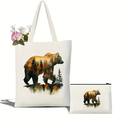 Slikovita mačka, lav, medvjed i vuk, ekološki prihvatljiva platnena torba za žene s velikim kapacitetom, izdržljiva i savršena za kupovinu