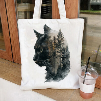 Slikovita mačka, lav, medvjed i vuk, ekološki prihvatljiva platnena torba za žene s velikim kapacitetom, izdržljiva i savršena za kupovinu