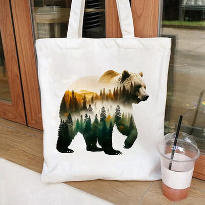 Slikovita mačka, lav, medvjed i vuk, ekološki prihvatljiva platnena torba za žene s velikim kapacitetom, izdržljiva i savršena za kupovinu