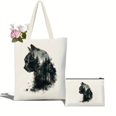Slikovita mačka, lav, medvjed i vuk, ekološki prihvatljiva platnena torba za žene s velikim kapacitetom, izdržljiva i savršena za kupovinu