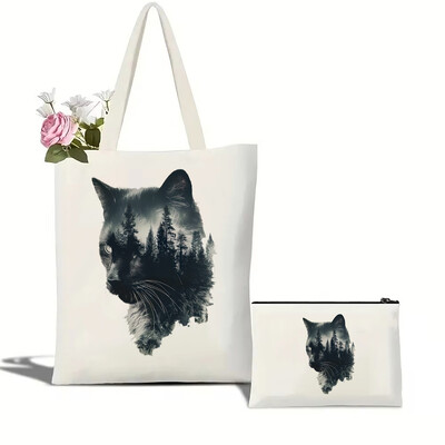 Slikovita mačka, lav, medvjed i vuk, ekološki prihvatljiva platnena torba za žene s velikim kapacitetom, izdržljiva i savršena za kupovinu