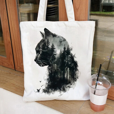 Slikovita mačka, lav, medvjed i vuk, ekološki prihvatljiva platnena torba za žene s velikim kapacitetom, izdržljiva i savršena za kupovinu