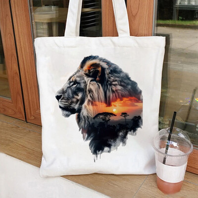 Slikovita mačka, lav, medvjed i vuk, ekološki prihvatljiva platnena torba za žene s velikim kapacitetom, izdržljiva i savršena za kupovinu