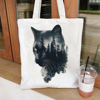 Slikovita mačka, lav, medvjed i vuk, ekološki prihvatljiva platnena torba za žene s velikim kapacitetom, izdržljiva i savršena za kupovinu