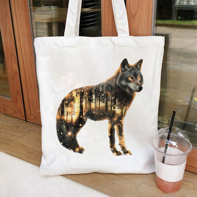 Slikovita mačka, lav, medvjed i vuk, ekološki prihvatljiva platnena torba za žene s velikim kapacitetom, izdržljiva i savršena za kupovinu