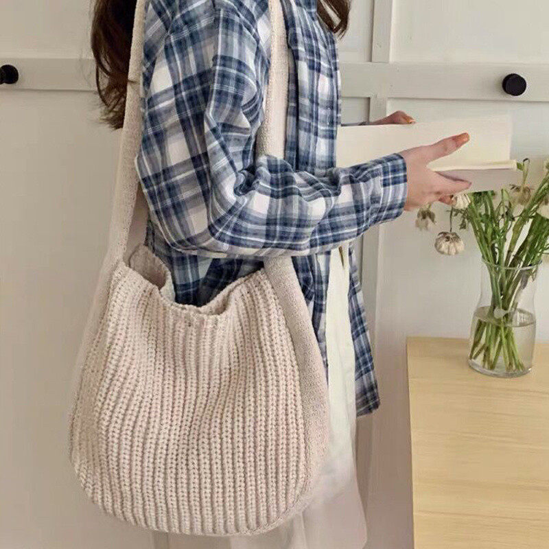 Genți de umăr pentru femei Geantă Hobo din croșetat de mare capacitate Genți de mână noi de tricotat Geantă de cumpărături pentru femei Geantă tote țesătă în gol