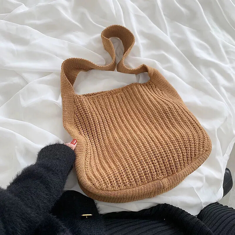 Genți de umăr pentru femei Geantă Hobo din croșetat de mare capacitate Genți de mână noi de tricotat Geantă de cumpărături pentru femei Geantă tote țesătă în gol