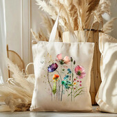 Gėlių puokštės krepšeliai Retro gėlėmis moteriški pečių krepšiai, didelės talpos drobė, moteriški augaliniai moteriški krepšiai visada sulaukia komplimentų