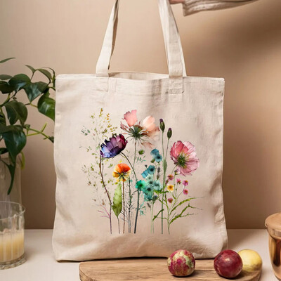 Gėlių puokštės krepšeliai Retro gėlėmis moteriški pečių krepšiai, didelės talpos drobė, moteriški augaliniai moteriški krepšiai visada sulaukia komplimentų