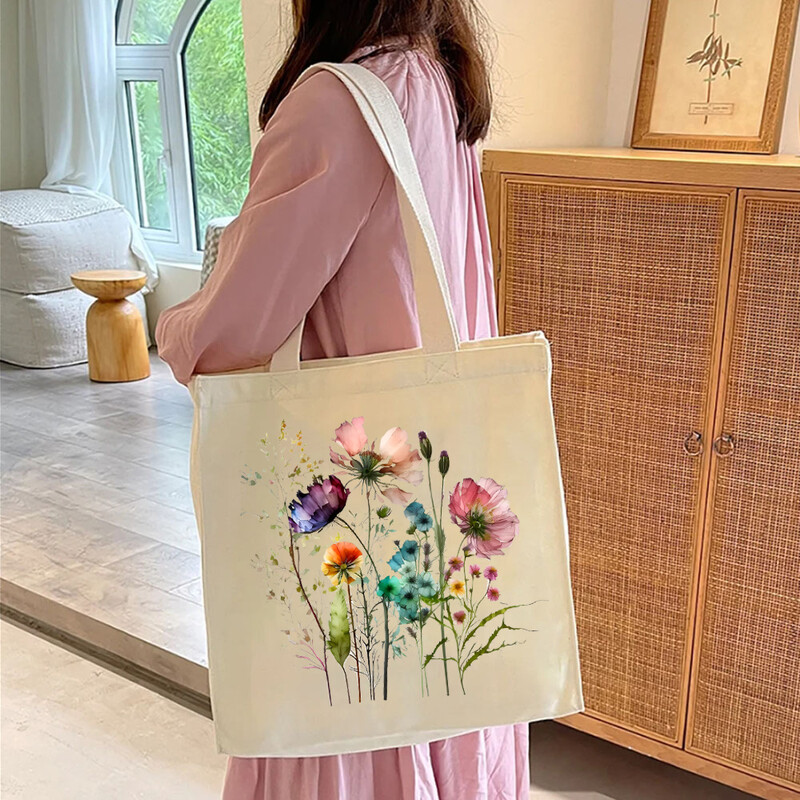 Gėlių puokštės krepšeliai Retro gėlėmis moteriški pečių krepšiai, didelės talpos drobė, moteriški augaliniai moteriški krepšiai visada sulaukia komplimentų
