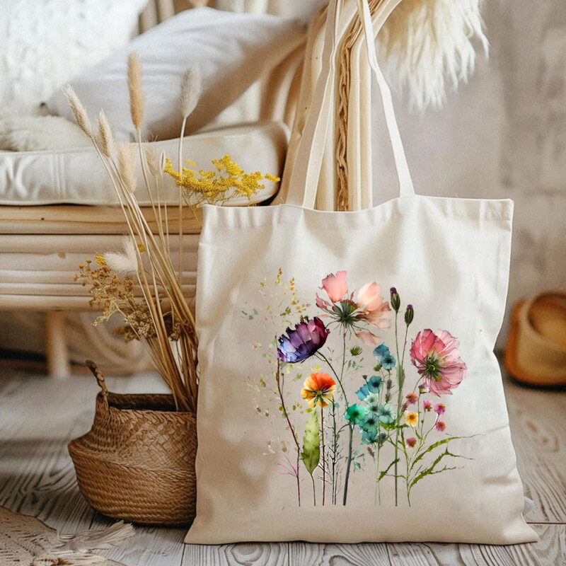 Gėlių puokštės krepšeliai Retro gėlėmis moteriški pečių krepšiai, didelės talpos drobė, moteriški augaliniai moteriški krepšiai visada sulaukia komplimentų