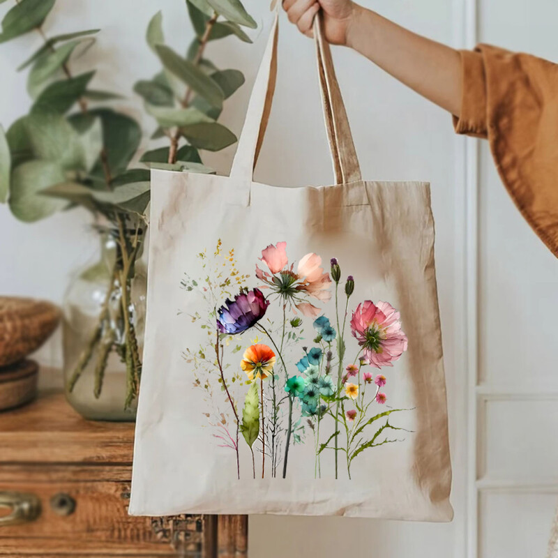 Gėlių puokštės krepšeliai Retro gėlėmis moteriški pečių krepšiai, didelės talpos drobė, moteriški augaliniai moteriški krepšiai visada sulaukia komplimentų