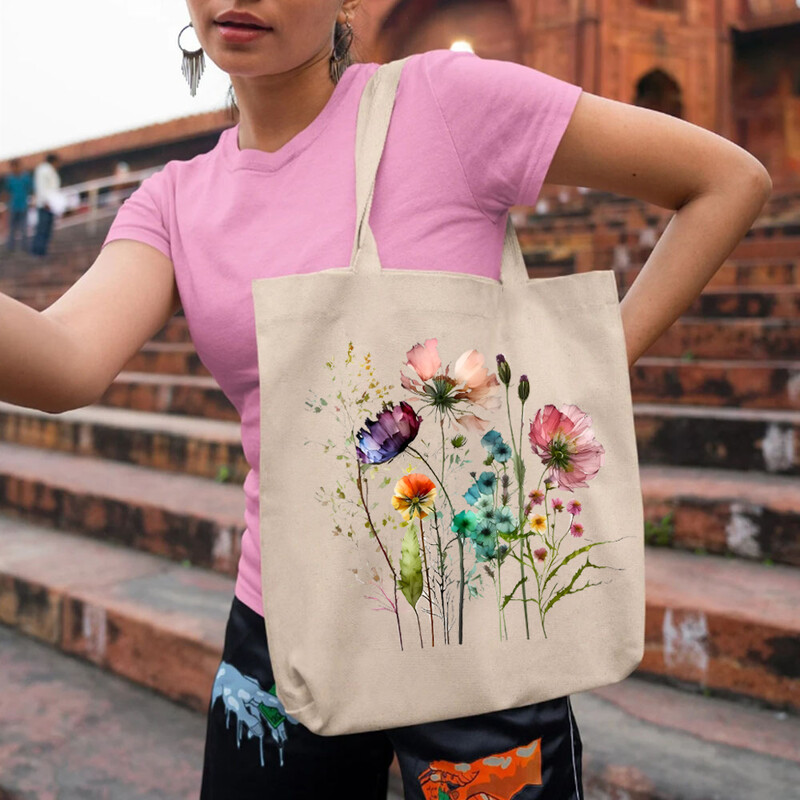 Gėlių puokštės krepšeliai Retro gėlėmis moteriški pečių krepšiai, didelės talpos drobė, moteriški augaliniai moteriški krepšiai visada sulaukia komplimentų