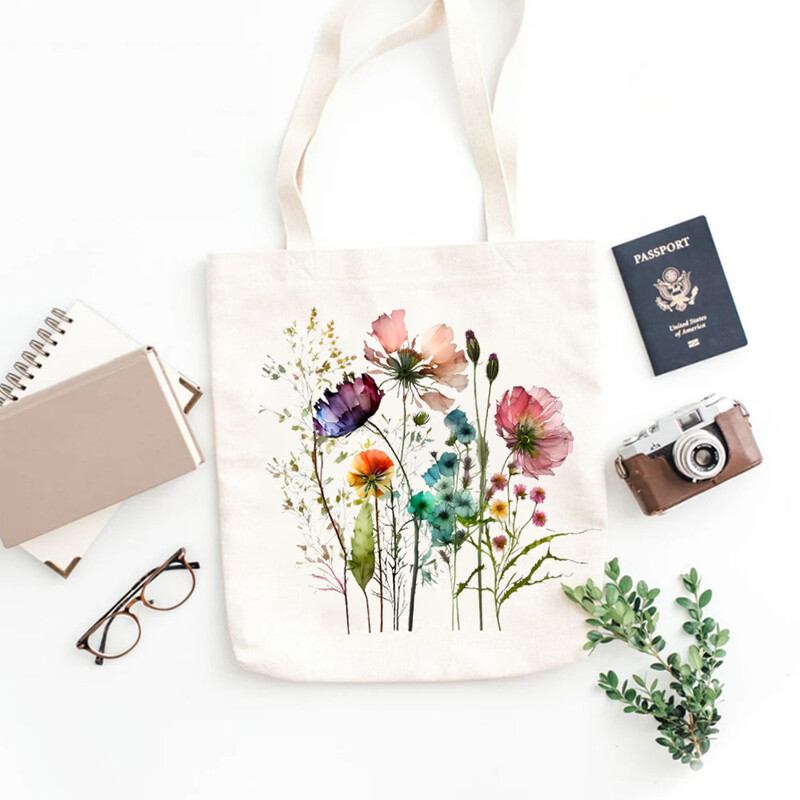 Gėlių puokštės krepšeliai Retro gėlėmis moteriški pečių krepšiai, didelės talpos drobė, moteriški augaliniai moteriški krepšiai visada sulaukia komplimentų