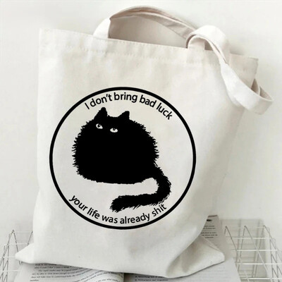 Genți de mână cu grafică Kawaii Black Cat pentru femei, în stil japonez, geantă tote din pânză, geantă de umăr la modă cu desene animate, pentru femei, geantă de pisicuță