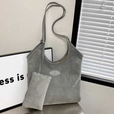 Geantă de subrat pentru femei, din piele intoarsa, cu inchidere magnetica, geanta hobo, geanta de tote, de culoare solida, pentru calatorii de serviciu