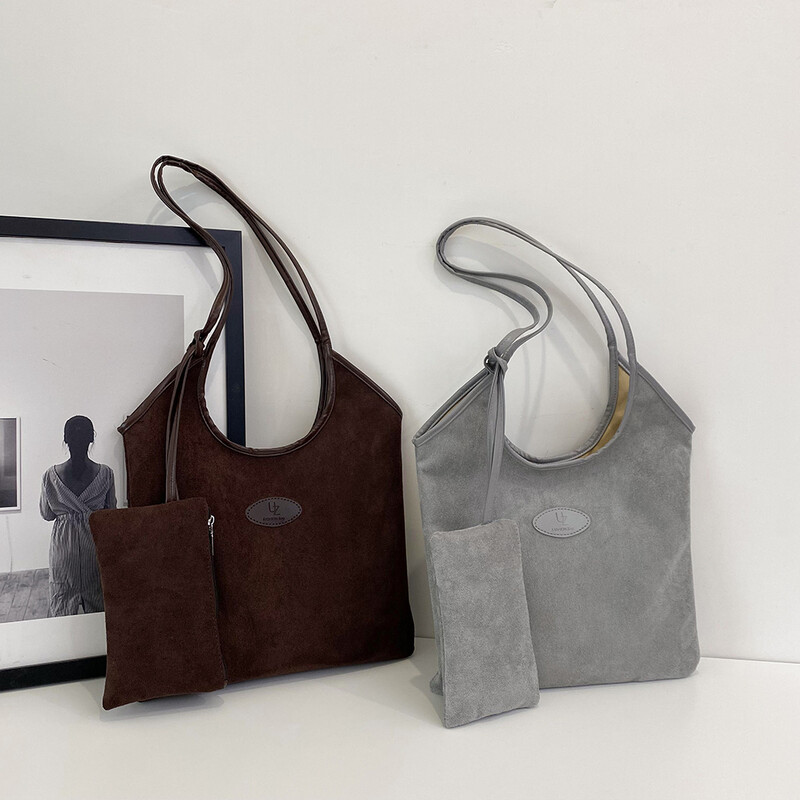 Geantă de subrat pentru femei, din piele intoarsa, cu inchidere magnetica, geanta hobo, geanta de tote, de culoare solida, pentru calatorii de serviciu