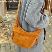 Genți Messenger Retro Crossbody pentru femei Faux Suede Culoare Pură Geantă Hobo de umăr de mare capacitate, iarna 2025 Cele mai noi genți de mână pentru doamne