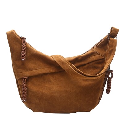 Genți Messenger Retro Crossbody pentru femei Faux Suede Culoare Pură Geantă Hobo de umăr de mare capacitate, iarna 2025 Cele mai noi genți de mână pentru doamne