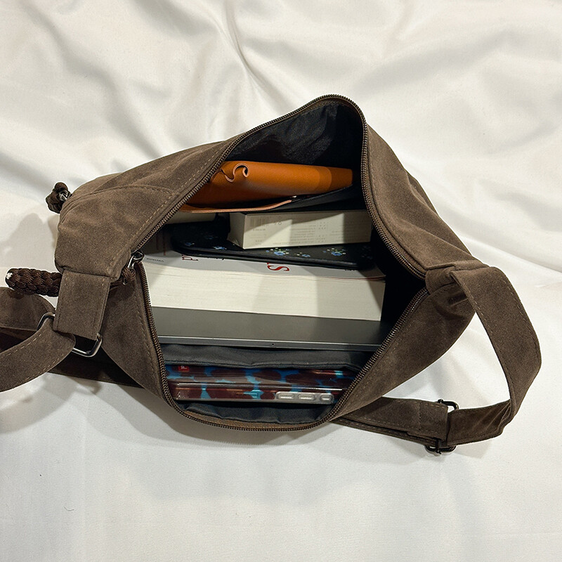 Genți Messenger Retro Crossbody pentru femei Faux Suede Culoare Pură Geantă Hobo de umăr de mare capacitate, iarna 2025 Cele mai noi genți de mână pentru doamne