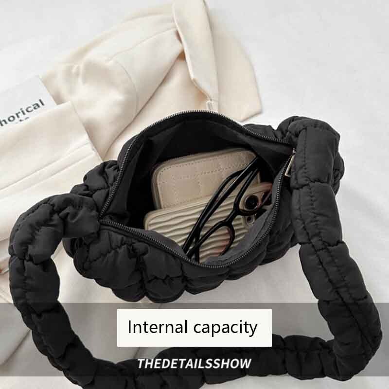 Genți de umăr matlasate și pliate pentru femei Geantă căptușită Genți de mână din nailon Poșetă cu găleată Bule de nor Hobo Puffer Geantă de tote din nailon bolsas