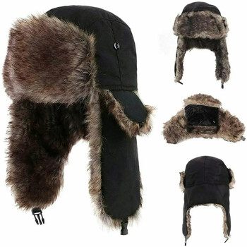 Мъжки зимен Trapper Aviator Trooper Earflap Топла руска водоустойчива ски шапка Bomber Cap Руски топли протектори за уши Шапки