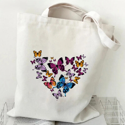 Genți de umăr pentru femei Fluture acuarelă Genți de mână cu flori în stil plantă Estetică Genți tote din pânză pentru adolescent Fluture vintage