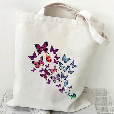 Genți de umăr pentru femei Fluture acuarelă Genți de mână cu flori în stil plantă Estetică Genți tote din pânză pentru adolescent Fluture vintage