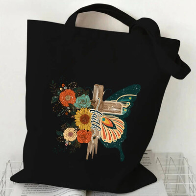 Genți de umăr pentru femei Fluture acuarelă Genți de mână cu flori în stil plantă Estetică Genți tote din pânză pentru adolescent Fluture vintage