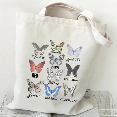 Genți de umăr pentru femei Fluture acuarelă Genți de mână cu flori în stil plantă Estetică Genți tote din pânză pentru adolescent Fluture vintage